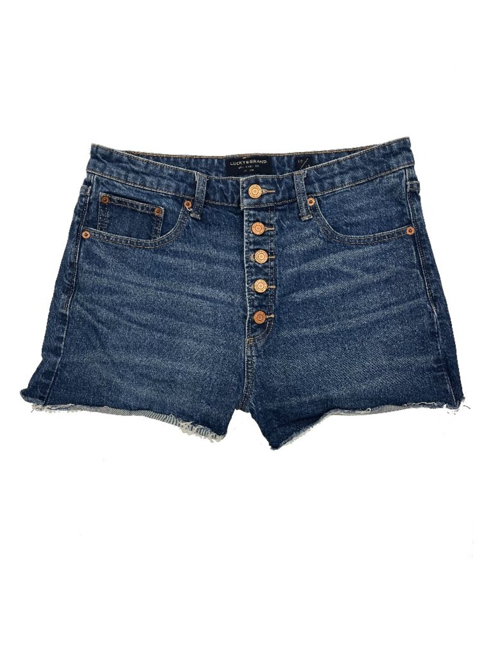 Lucky Brand Lucky Pins Denim Cutoff Shorts Blue Button Fly 12/31 womens